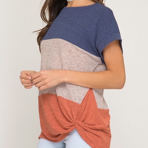 Color Block Dolman Side Front Twist Tunic Tee! - Picture 6 of 11